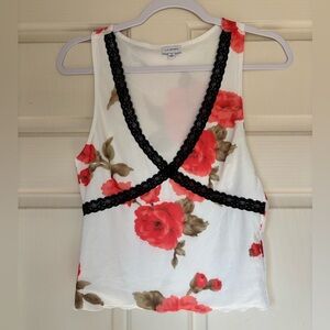 Pacsun LA Hearts Floral Print Women's Top - White and Red